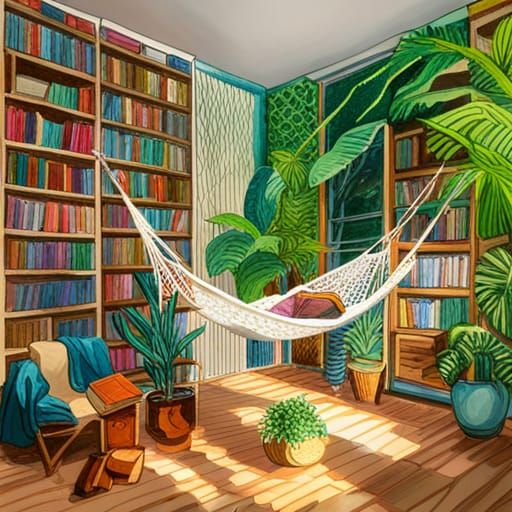 Boho Reading Room in Watercolor Style