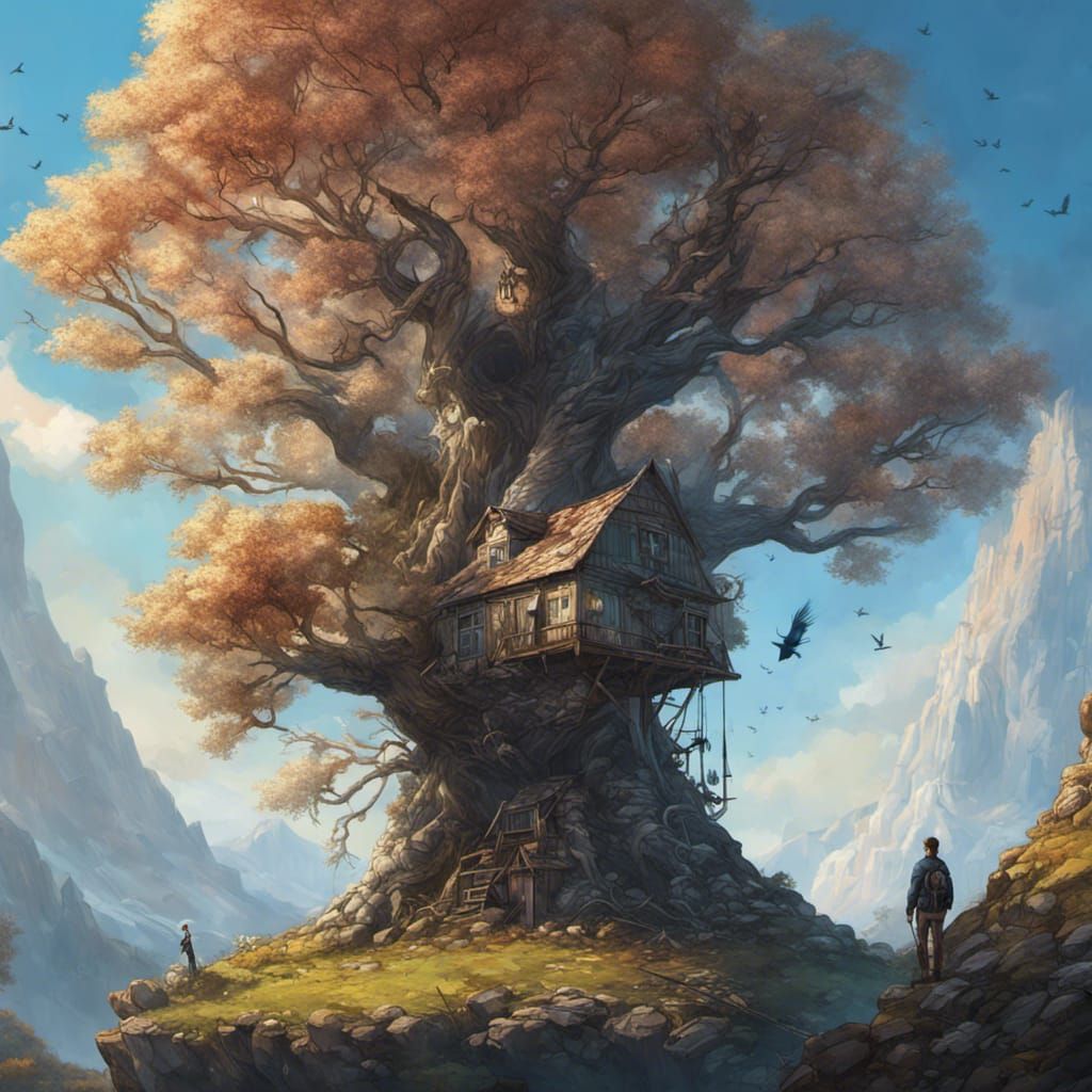 Mountain Tree Masterpiece in Dark Fantasy Style