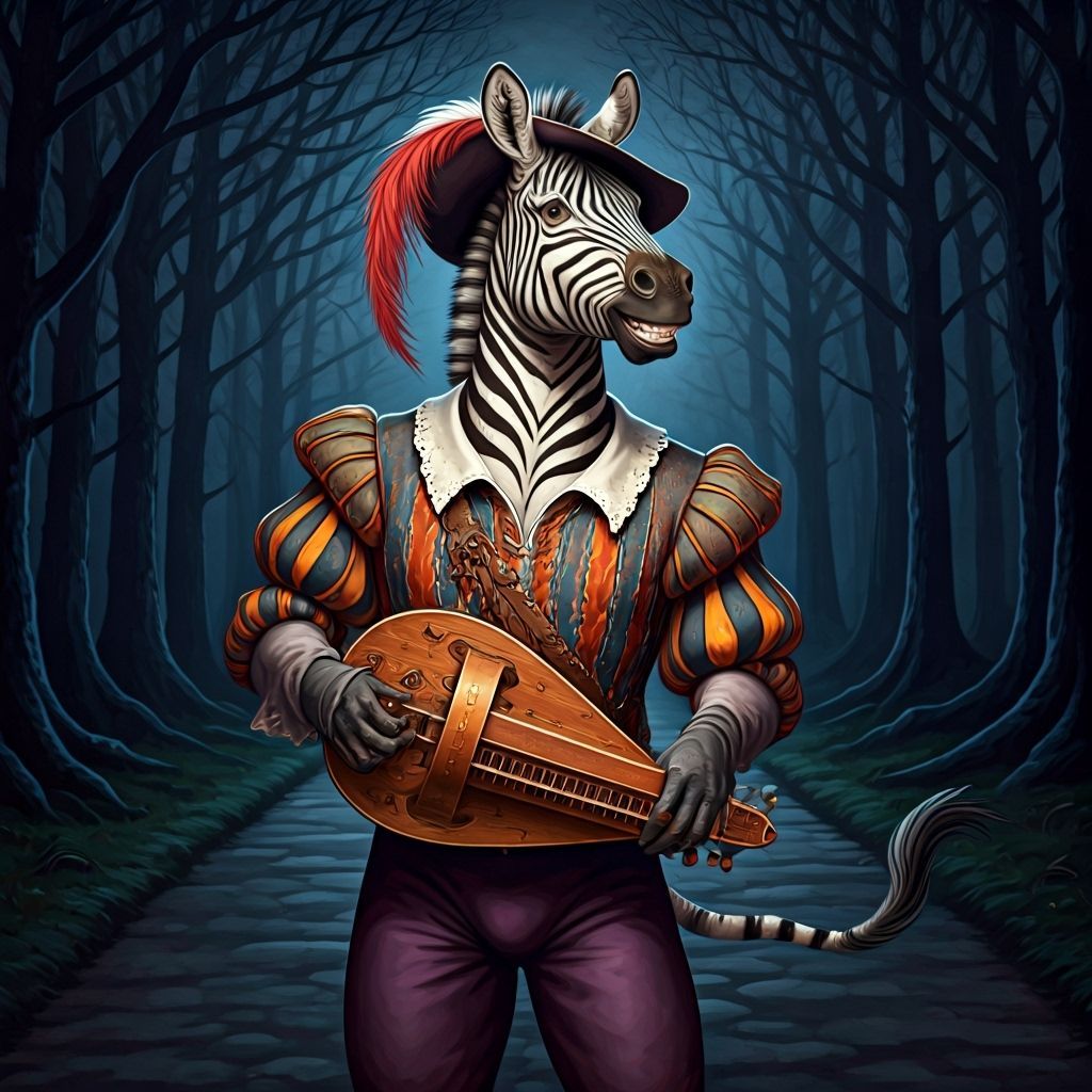 Zebra Bard in Dark Fantasy Style