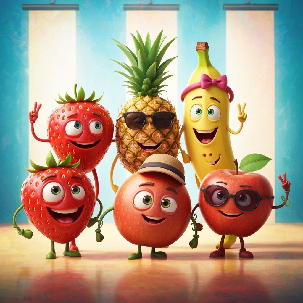 Whimsical Fruit Characters Posing for Portrait