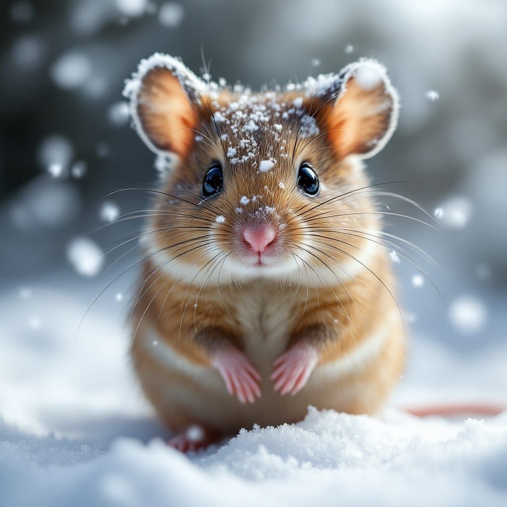 Farm Mouse Portrait in Snow
