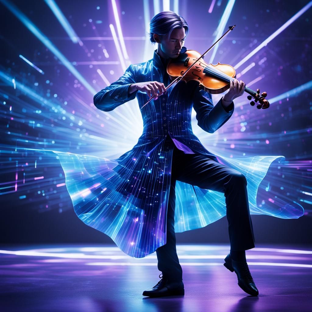 Ethereal Holographic Violinist in a Futuristic Concert Hall