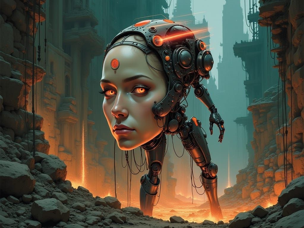 Cyborg Concept Art with Holographic Data