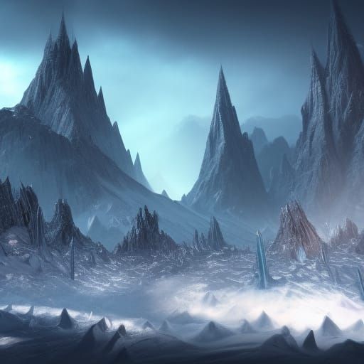 Detailed Ice Spikes in Fantasy Landscape