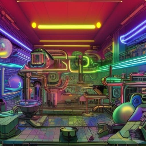 neon futuristic robot world