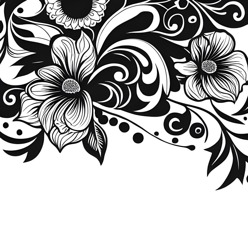 Monochrome Floral Vector Graphic in Black Ink