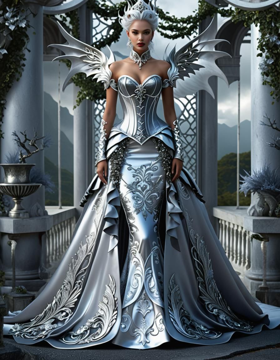 Silver and White Fantasy Ballgown Digital Art