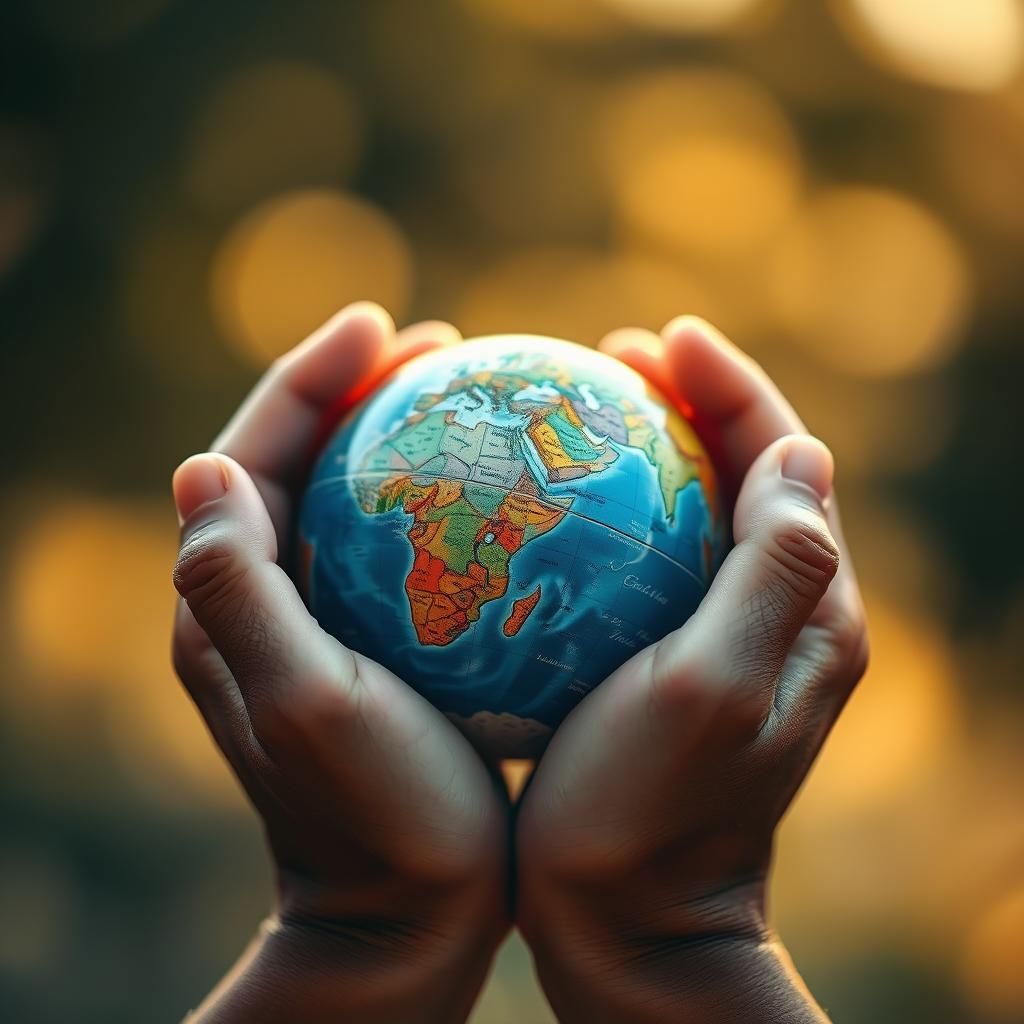 Globe in Palms: Macro Close-Up of Earth