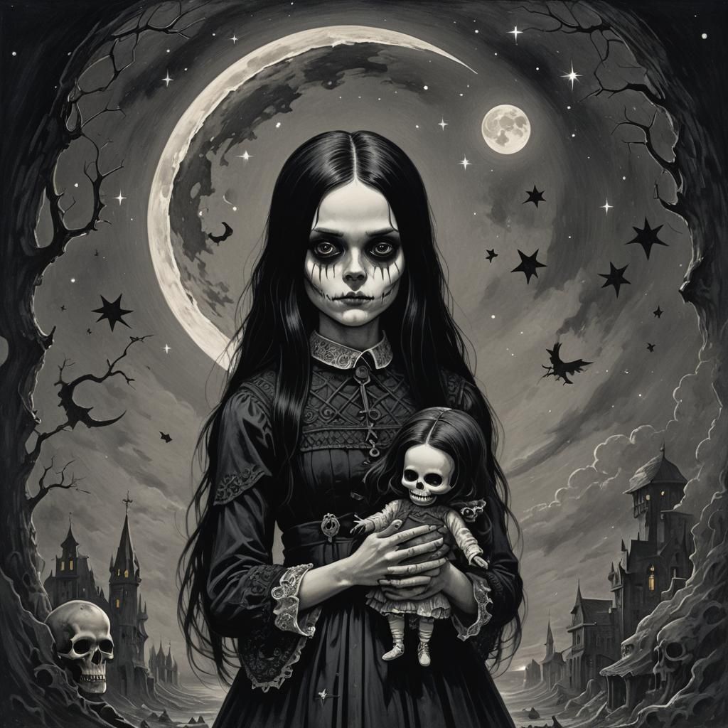 Wednesday addams holding doll