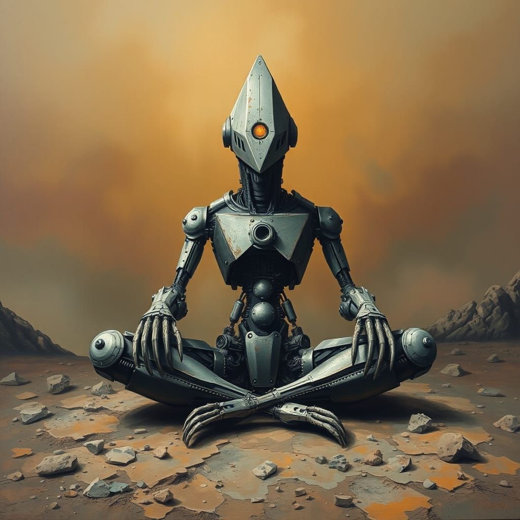 Biomechanical Giant in Contemplation: Gothic Industrial Art