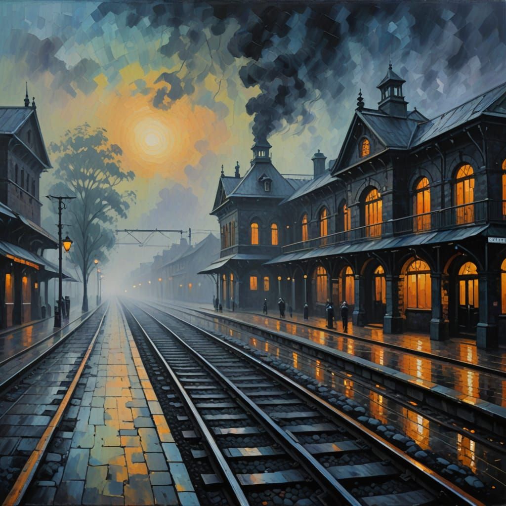 Old Stone Train Station in Low Fog