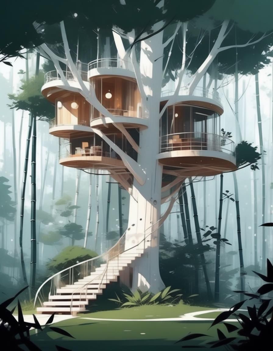 Modern Minimalist Treehouse in Black Bamboo Forest