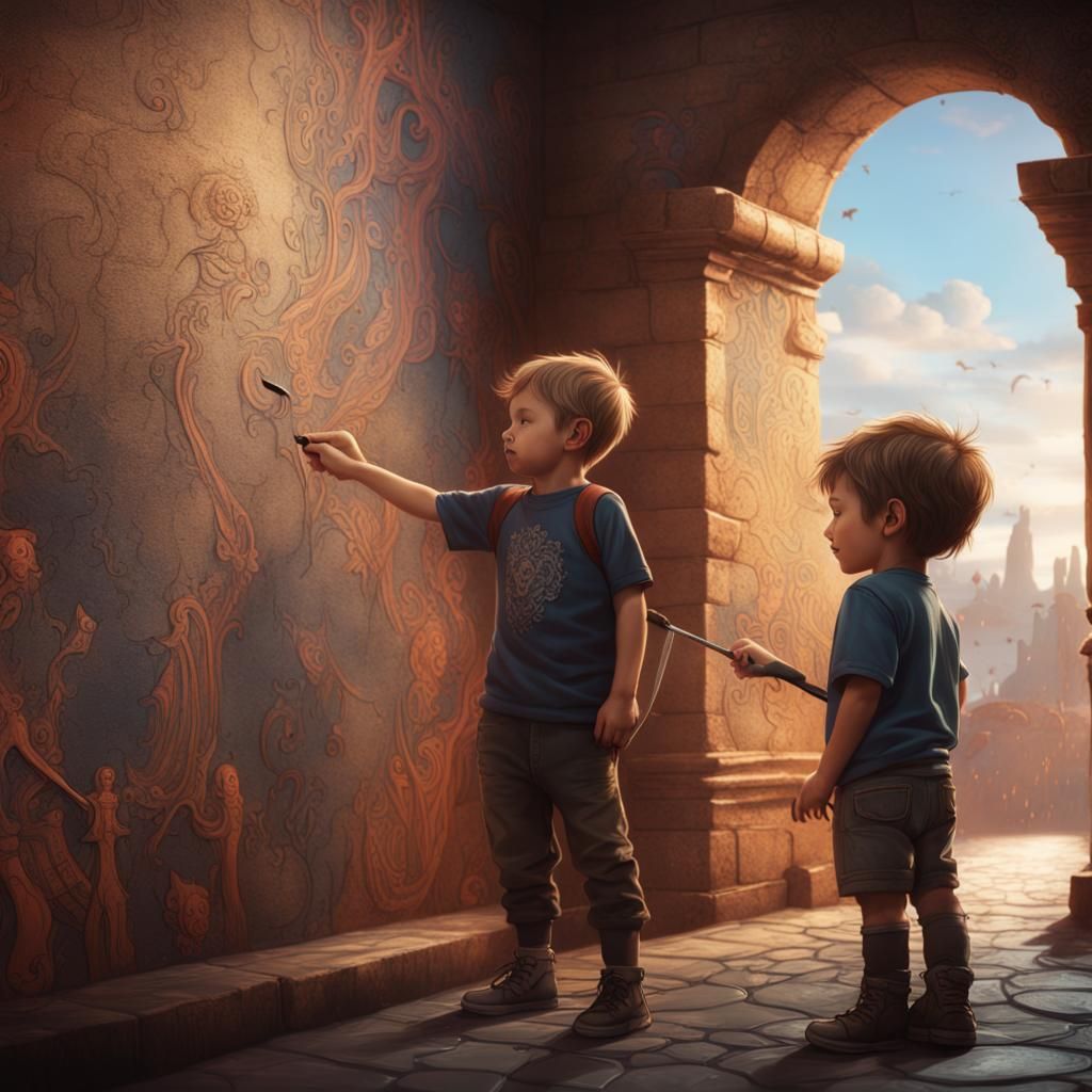Boy Draws Friend: Detailed Matte Painting
