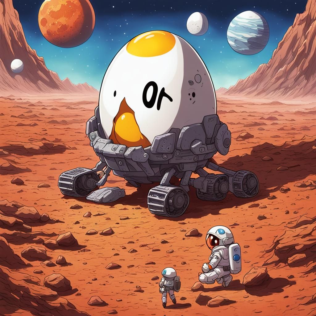 Freaked Out Egg on Mars in Anime Style