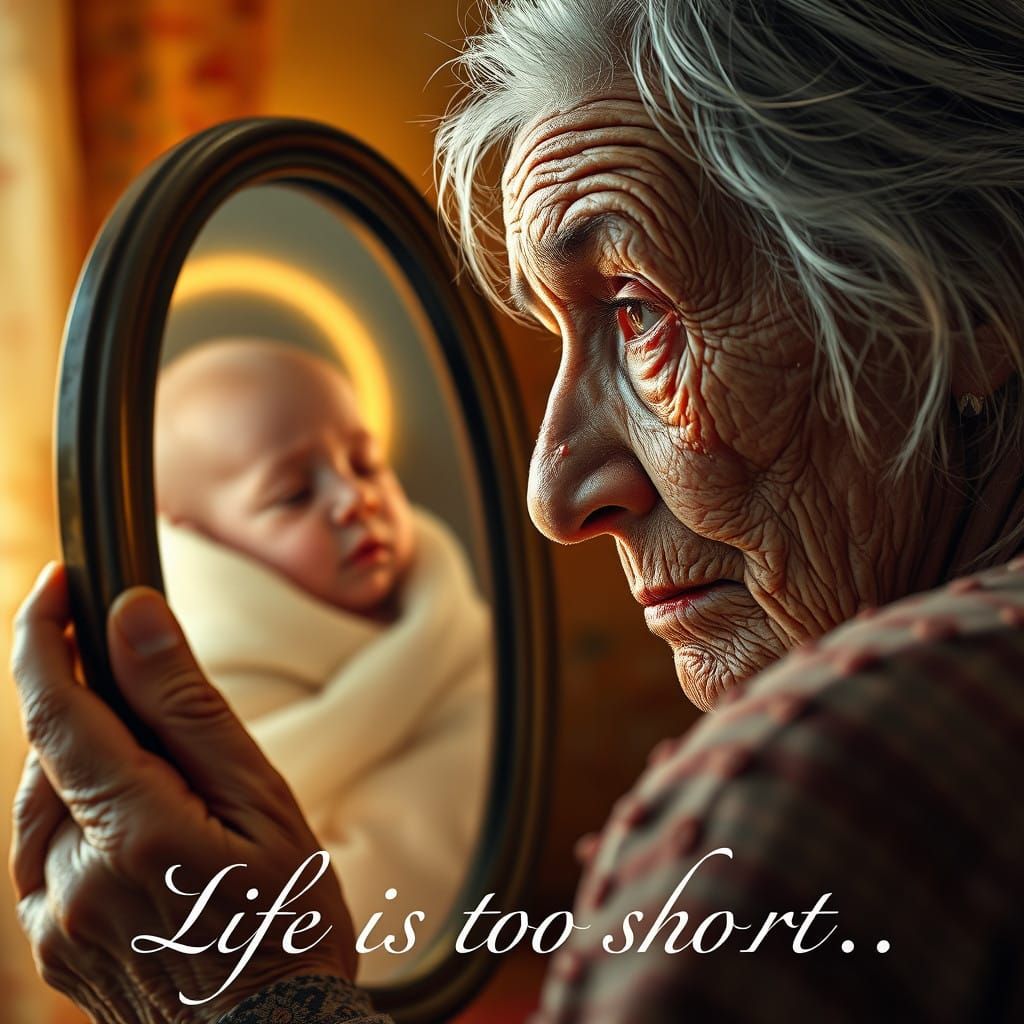 Elderly Woman Reflects on Life's Transience in Hyperrealisti...