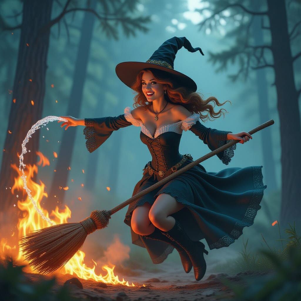 Techno Witch Fights Forest Fire with Water Magic