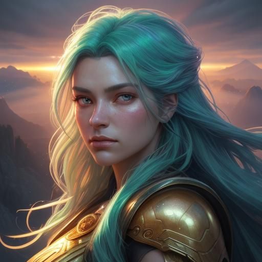 Radiant Angel in Golden Light: Digital Art Portrait