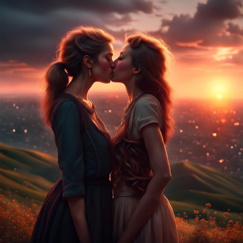 Sunset Kiss: A Dramatic Digital Painting