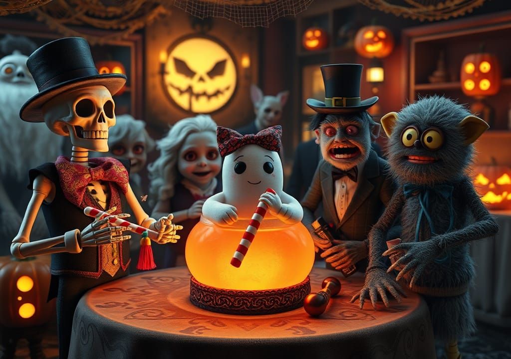 Ghoulish Halloween Gathering with Burton-esque Dolls