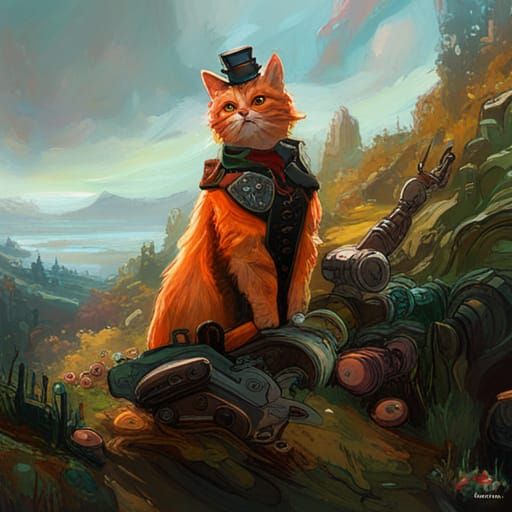 Steampunk Cat Adventure in Studio Ghibli Style