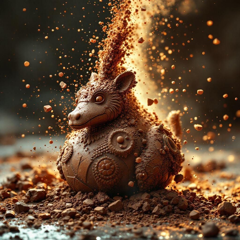 Clay Pottery Disintegrating with Prehistoric Motifs