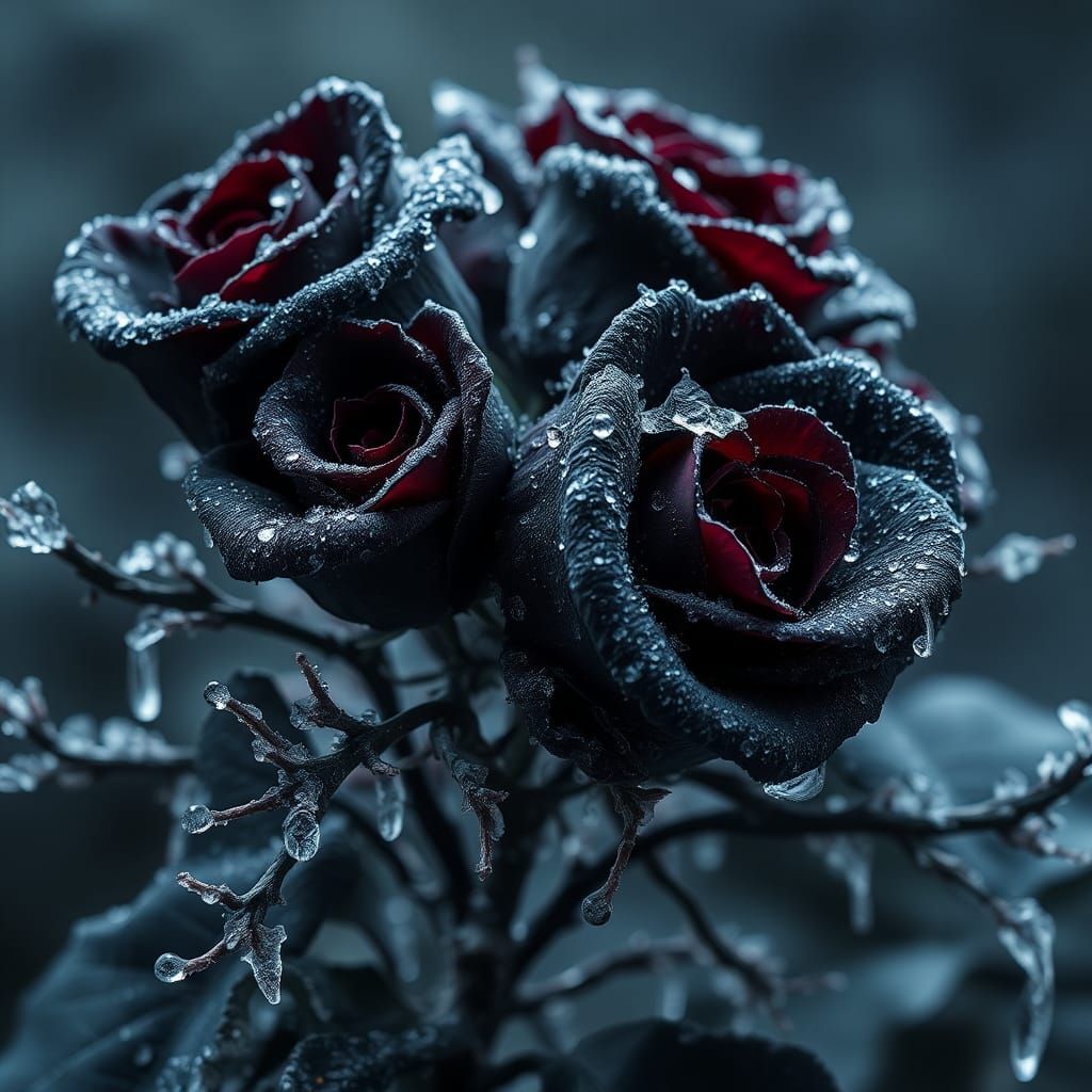 Frozen black roses