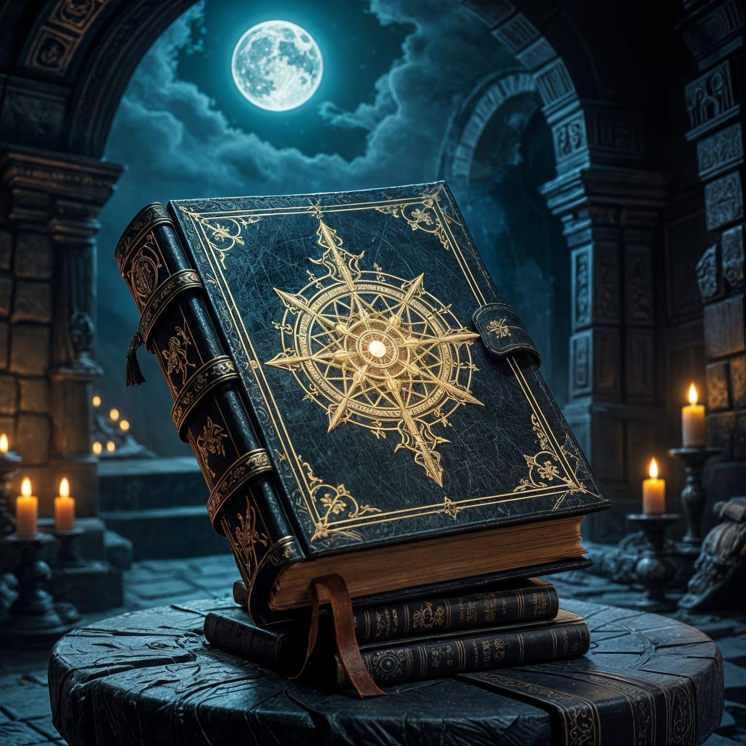 Moonlit Grimoire with Glowing Arcane Symbols