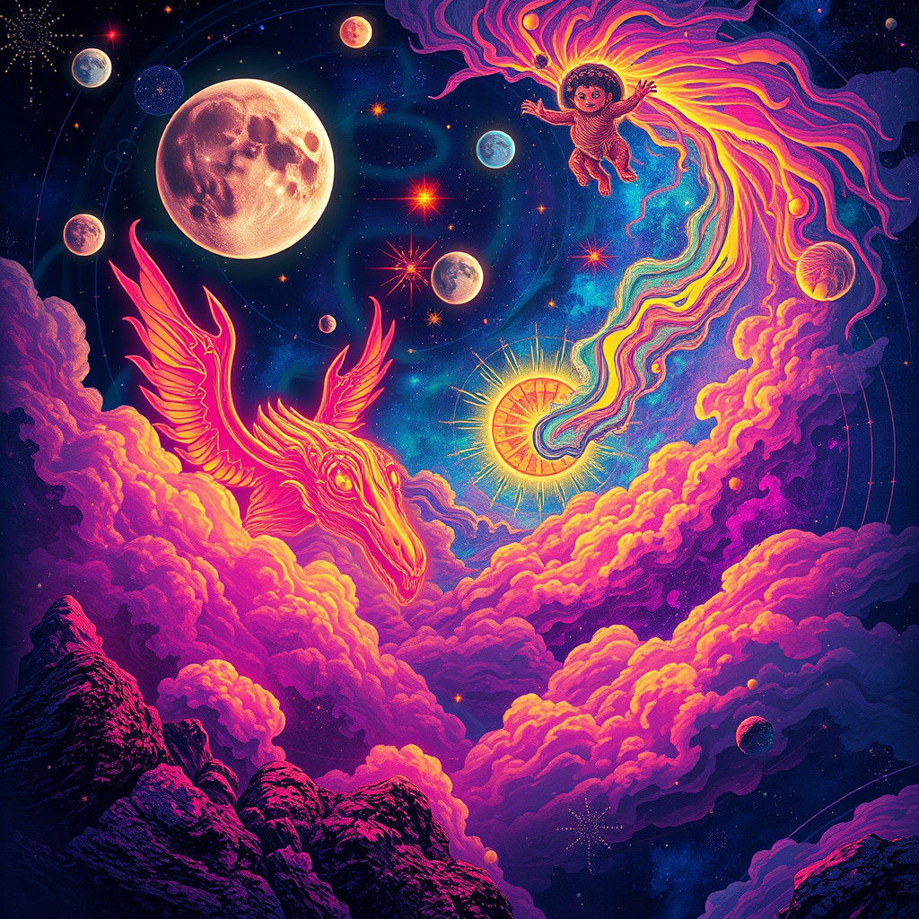 Psychedelic Astral Beings in Holographic Street Art