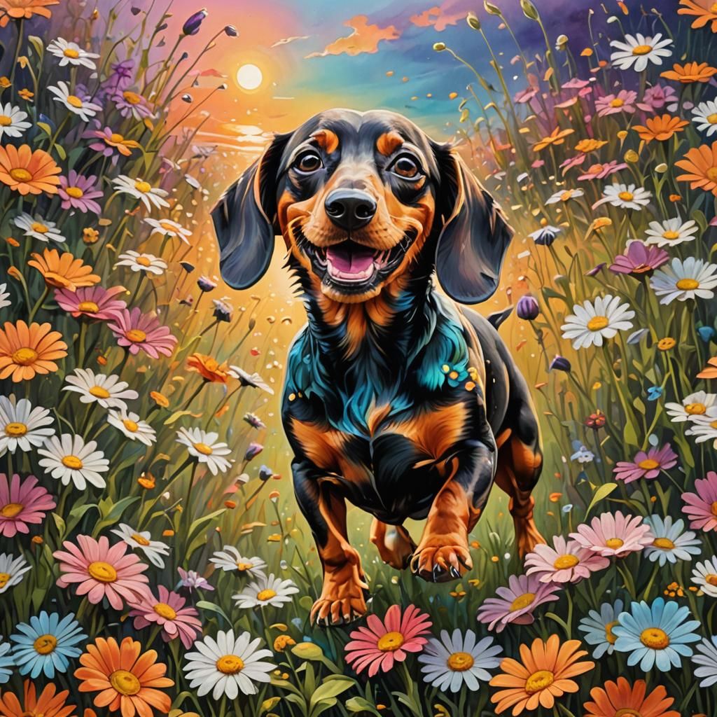 Dachshund Skeleton Prancing Through Daisies: Aquatic Splash ...