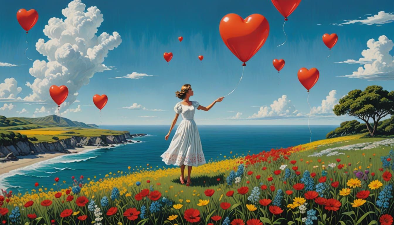 Woman in White Dress Amidst Vibrant Floral Oasis