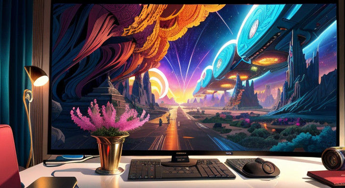 Whimsical Fantasy Worldscape with Geometric Details