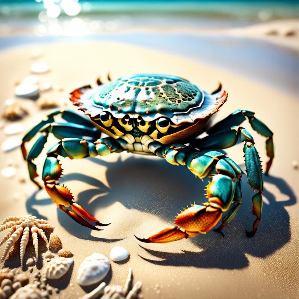 Detailed Macro Image of a Cute Crab on Beach