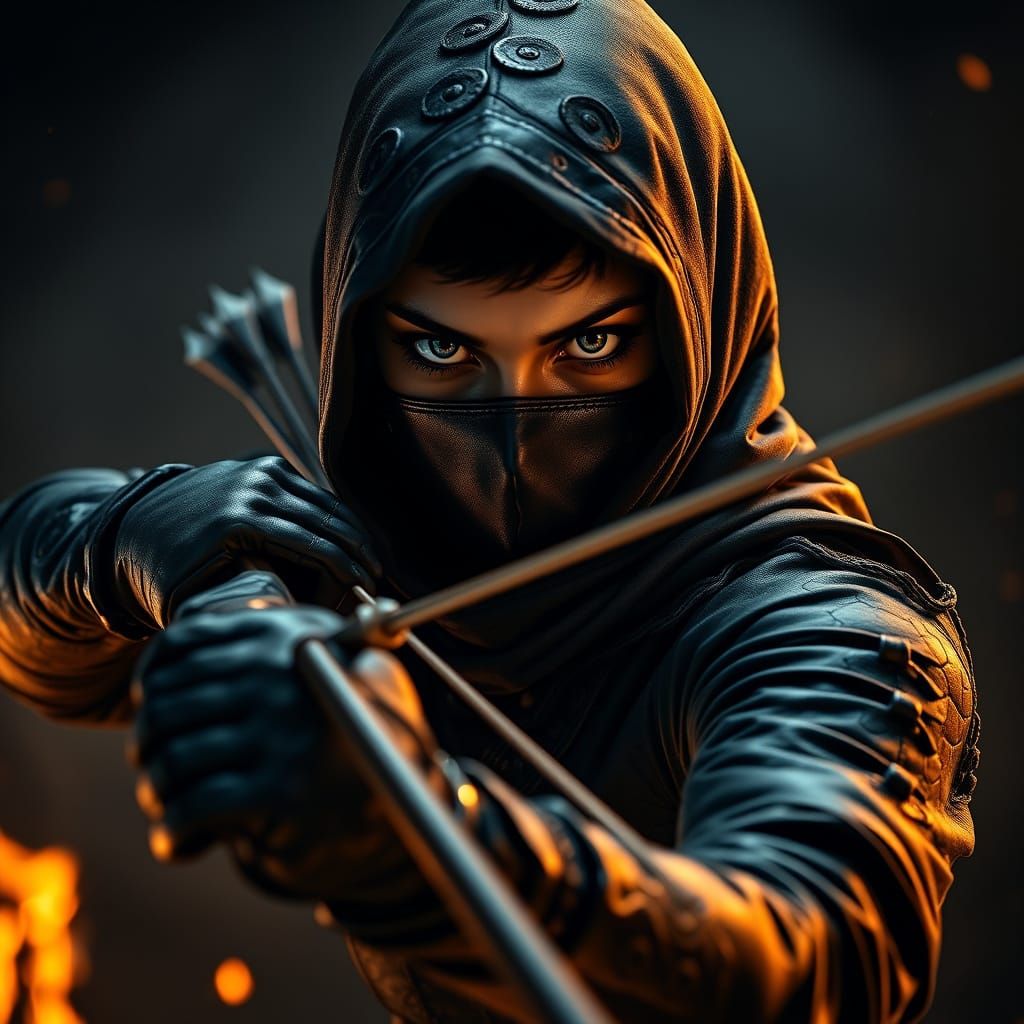 Cyberpunk Warrior Woman in Black Leather, Piercing Blue Eyes...