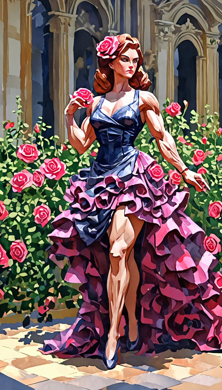 Elegant Anime Goddess in Rose Garden Attire