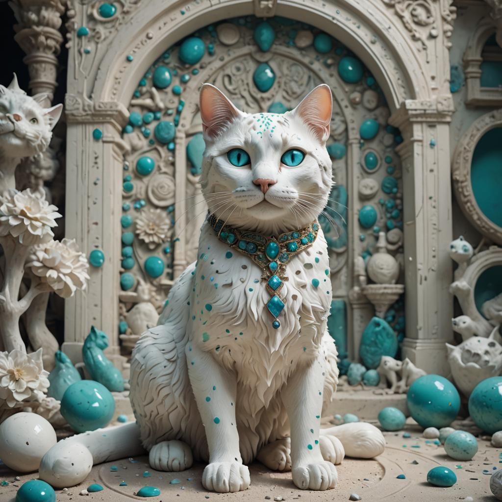 Clay Cat with Diamond Eyes in Magical Museum