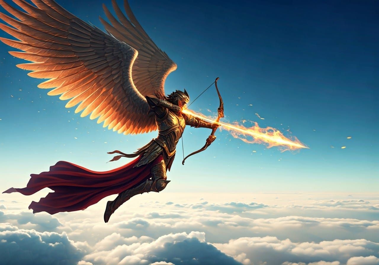 Dynamic Archangel Archer in Retro Sci-Fi Style