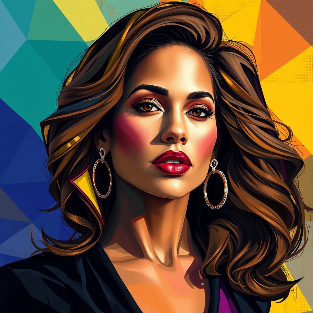 Abstract Cubic Portrait in Geometric Fauvism Style