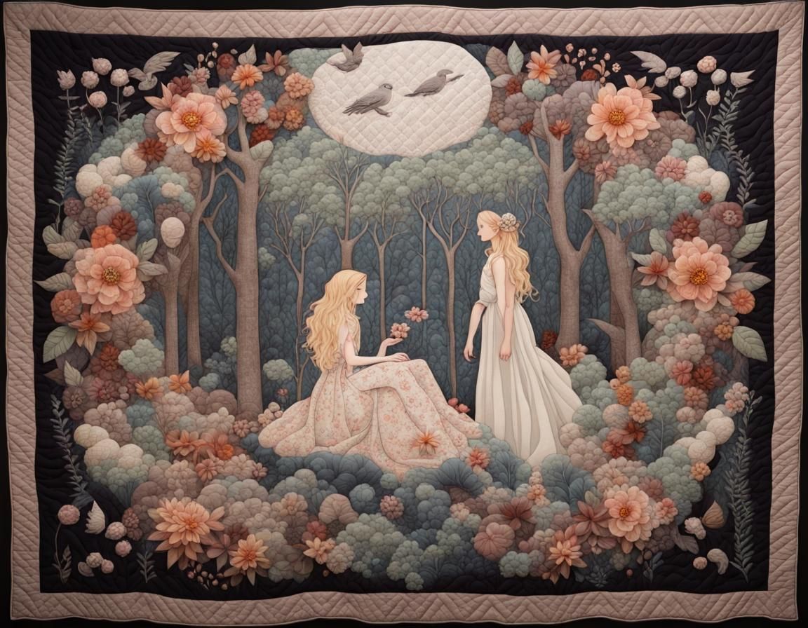 Ethereal Storybook Scene in Handmade Quilt Art