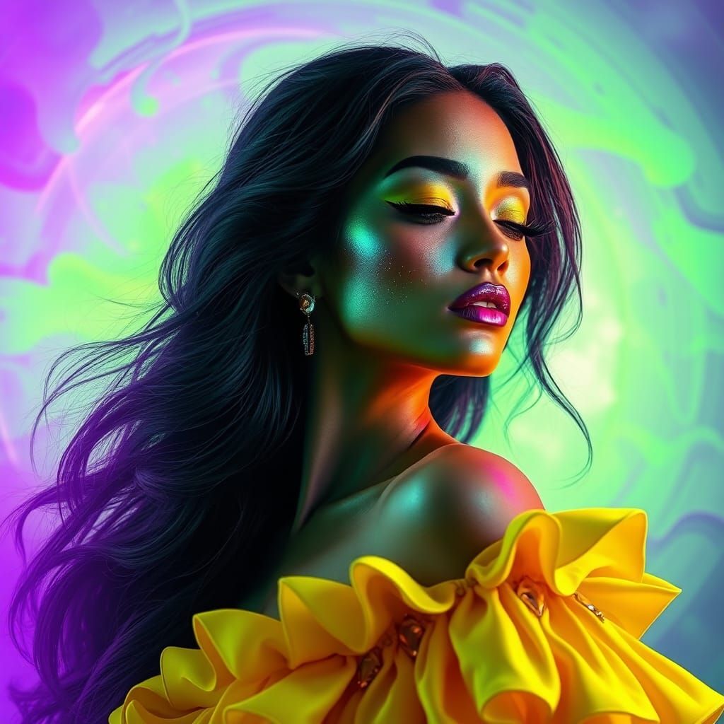 Futuristic Woman in Neon Glow: Digital Art Portrait