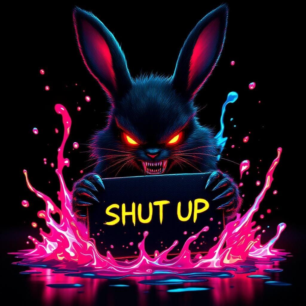 Furious Neon Rabbit in Synthwave Anime Style