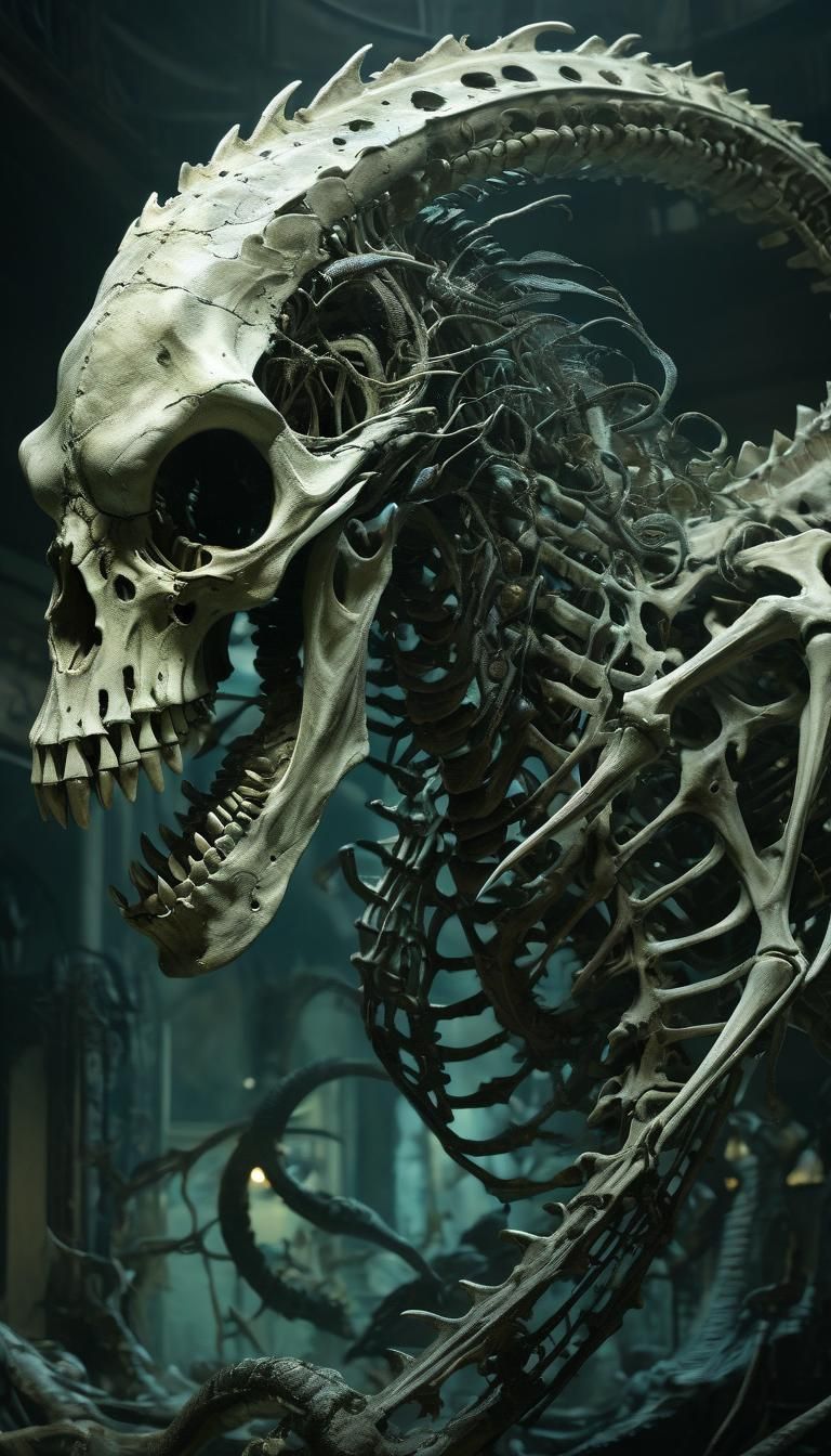 Horrific Whale Skeleton: Doré and Rutkowski Style