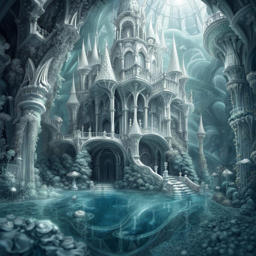 Underwater Fairytale Castle in Dreamlike Fantasy Style