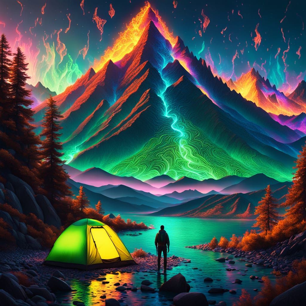 Hyperrealistic Oil Painting of a Campsite Musician