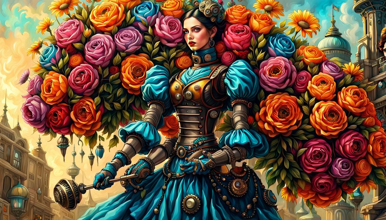 Steampunk Robot with Spring Bouquet