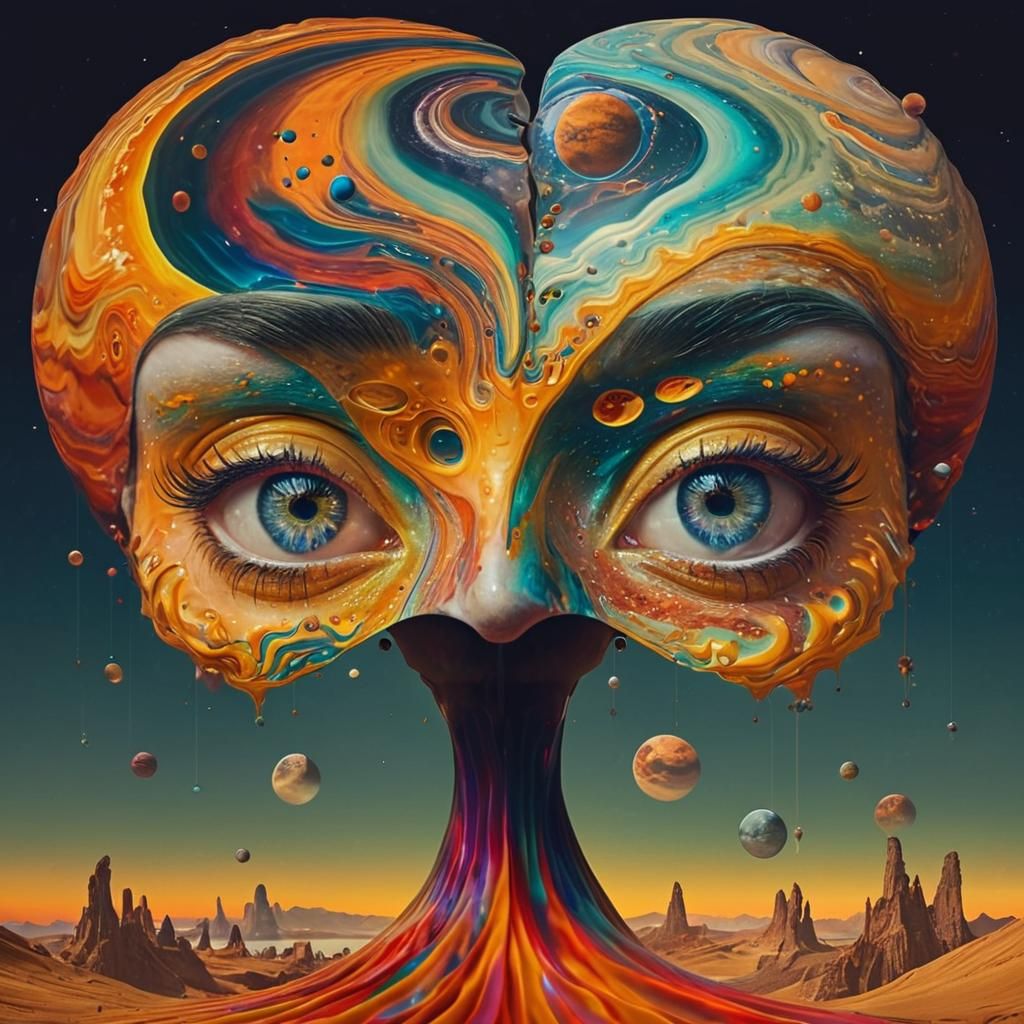 Ethereal Portrait: Woman with Alien Planet Double Exposure