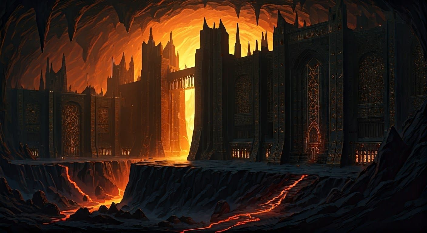 Brutalist Dwarf City in a Volcano Cavern