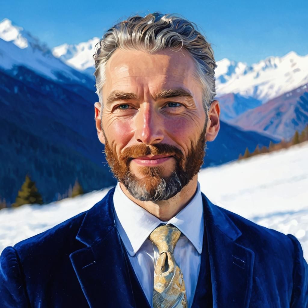 Man in Blue Velvet Suit: Impressionist Oil Painting