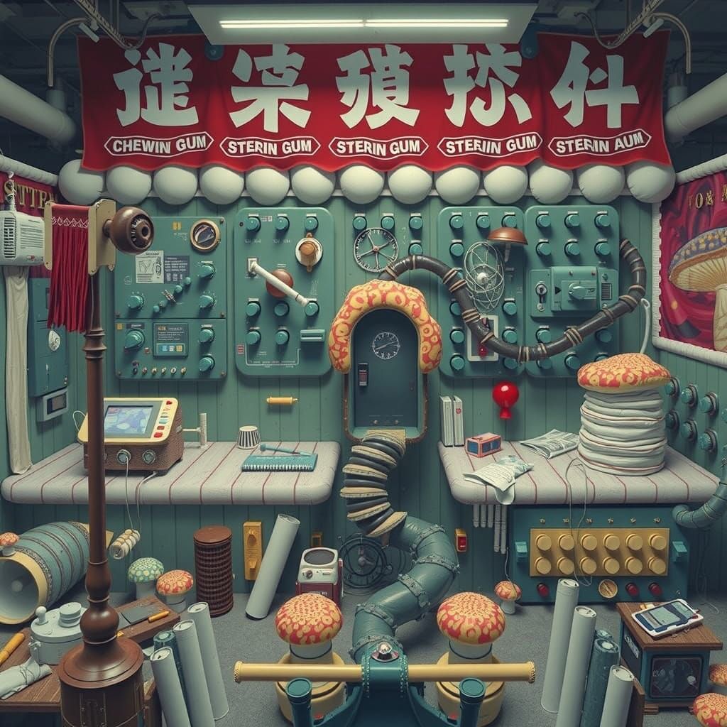 Whimsical Fungal Wonderland in Vibrant PVC and Porcelain