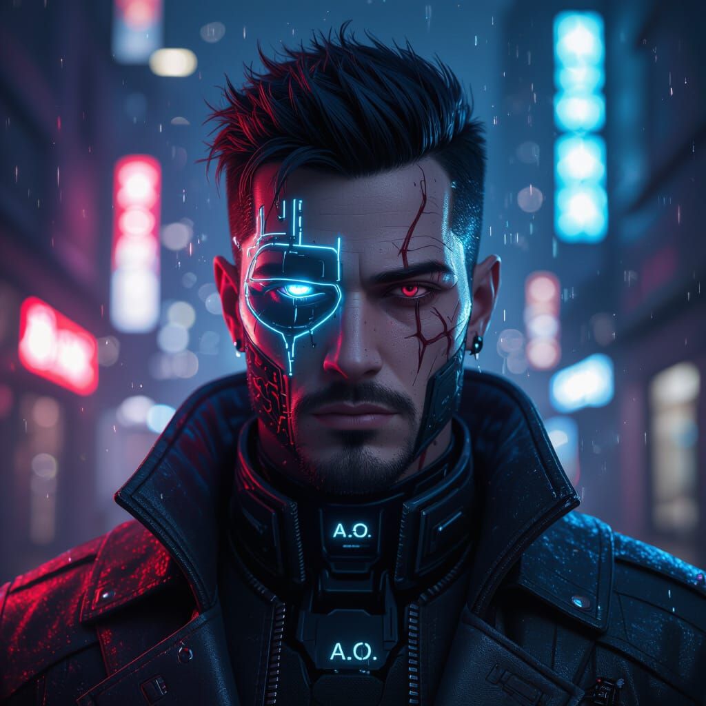 Mysterious Cyberpunk Avatar with Hidden Initials A.O.