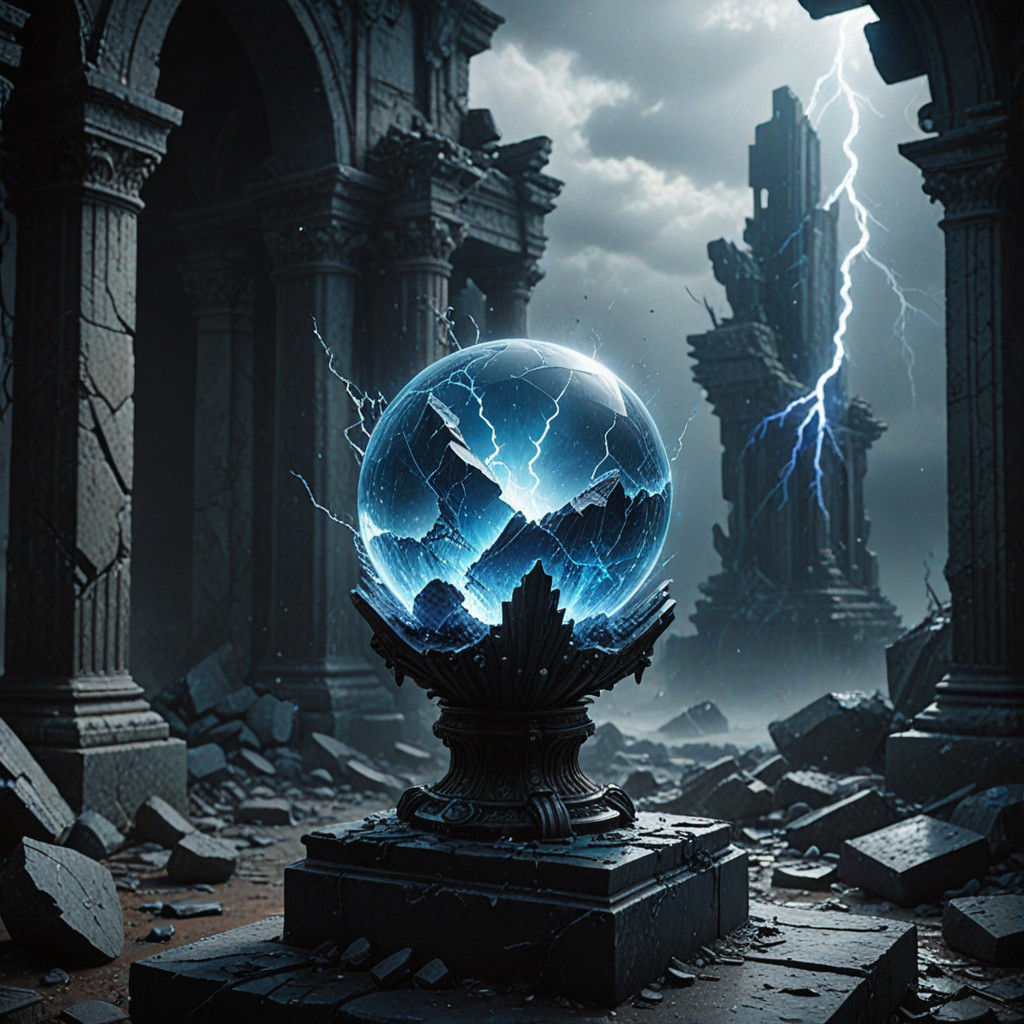 Mysterious Shattered Crystal on Ancient Ruin Pedestal